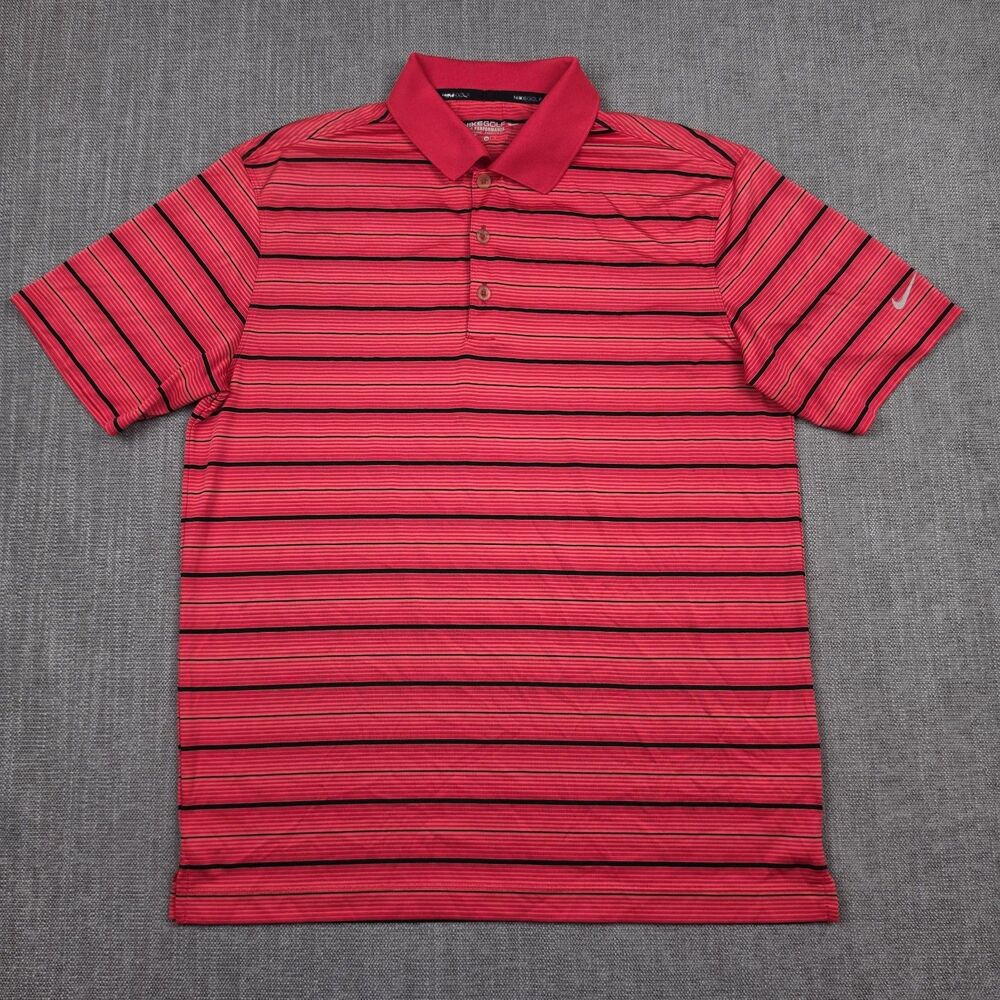Nike Golf Mens Medium Red Striped Dri-FIT Tour Performance Polo Shirt Preppy